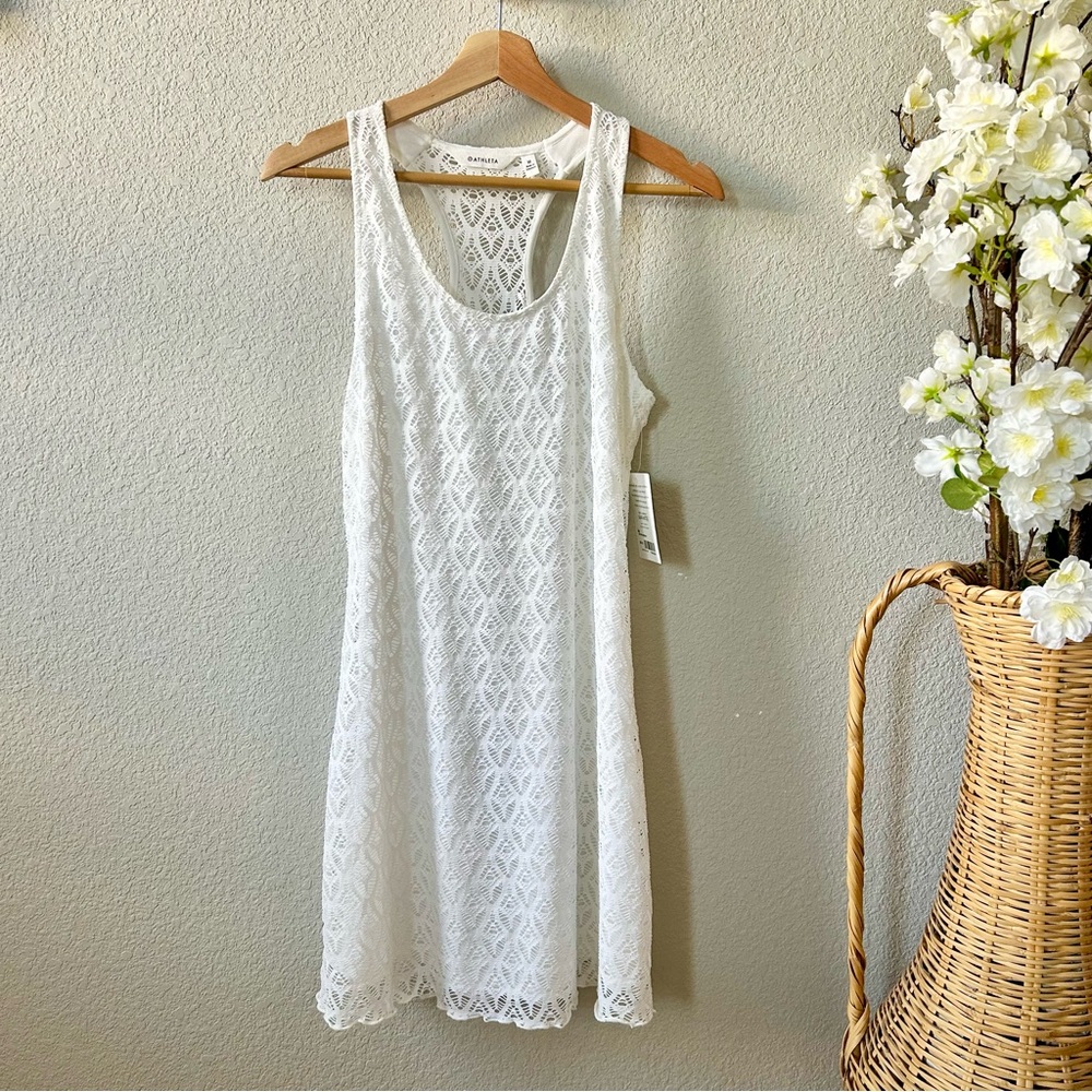 NEW Athleta Top Spin Dress Size Medium White Lace Racerback Mini